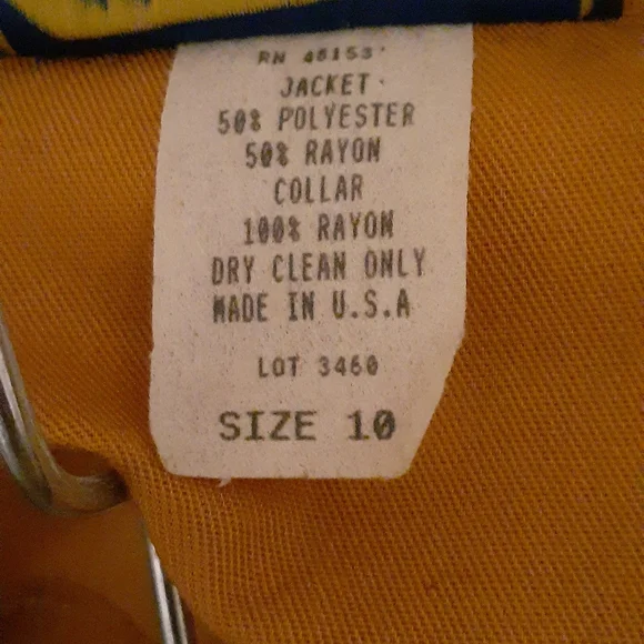 Vintage 80's 2 Piece Floral Skirt and Goldenrod with Trim Blazer Suit Set - 10 - Picture 10 of 11